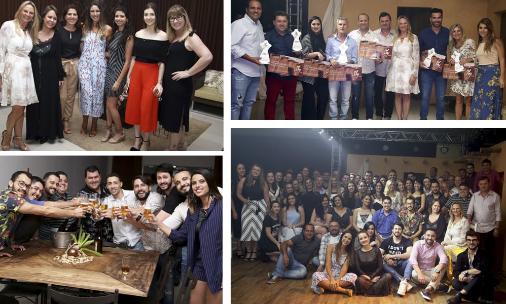Da esquerda para a direita, clientes e equipe Sly Wear curtindo todo o ambiente criado para o desfile. Representantes campeões de vendas recebendo seus prêmios. Momento de muita alegria e de amizade, nossa equipe de vendas fazendo um brinde à nova coleção que se inicia. Família Sly reunida para um clique que vai ficar na memória.